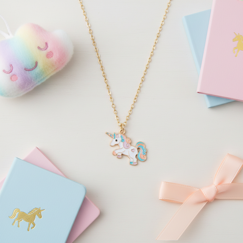 kawaii unicorn necklace - flat-lay