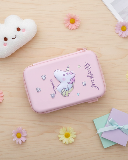kawaii unicorn pencil case - flat-lay