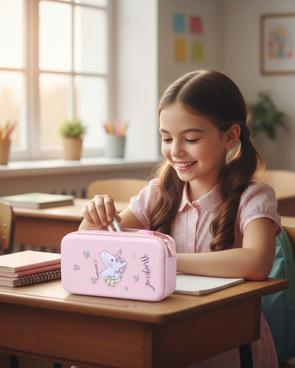 kawaii unicorn pencil case - in-use