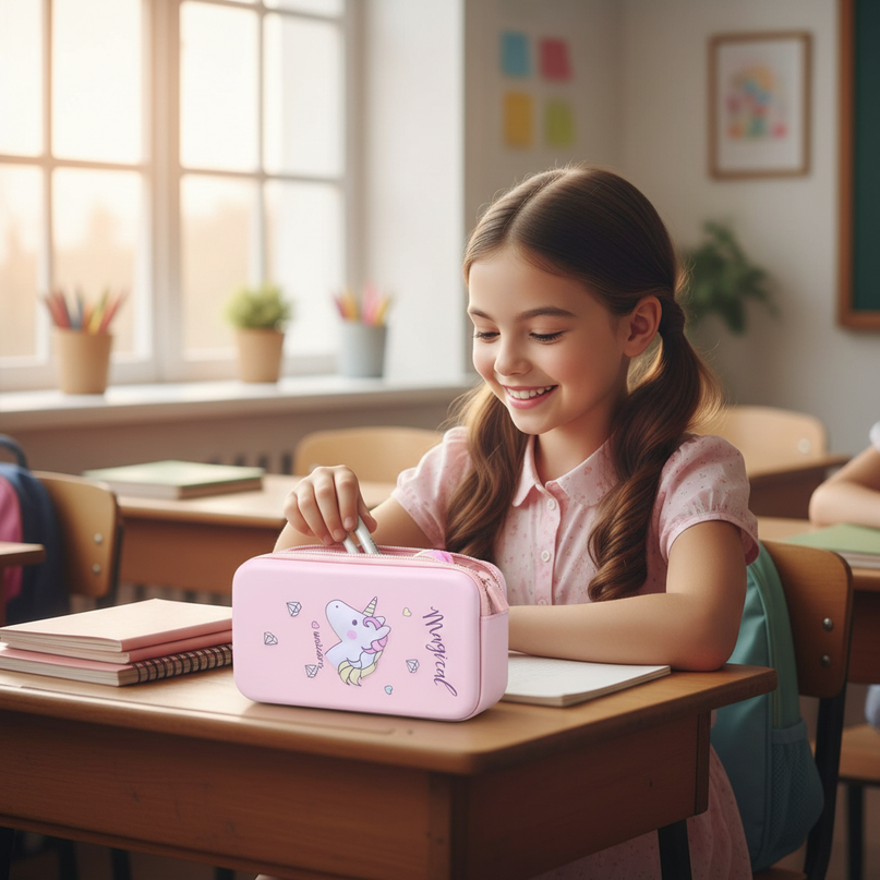 kawaii unicorn pencil case - in-use