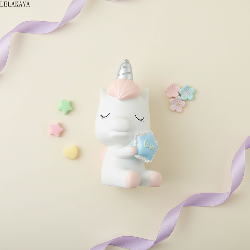 kawaii unicorn piggy bank - flat-lay