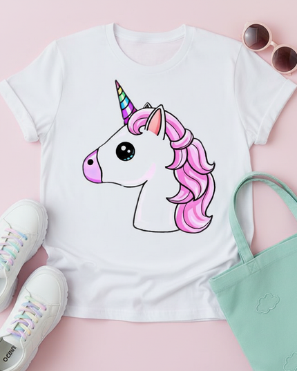 kawaii unicorn print shirt - flat-lay