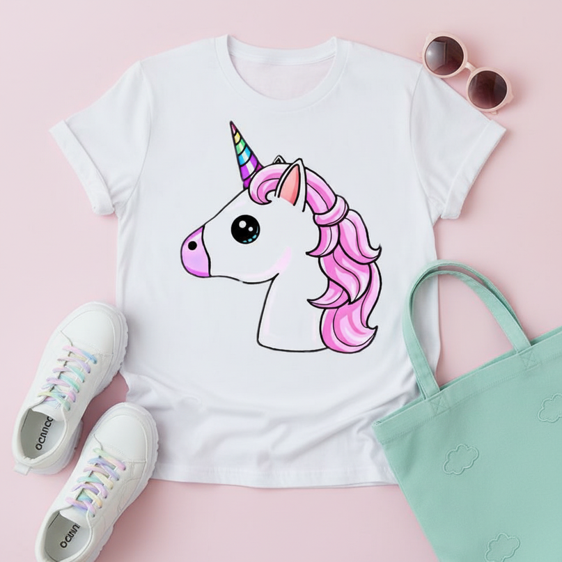 kawaii unicorn print shirt - flat-lay