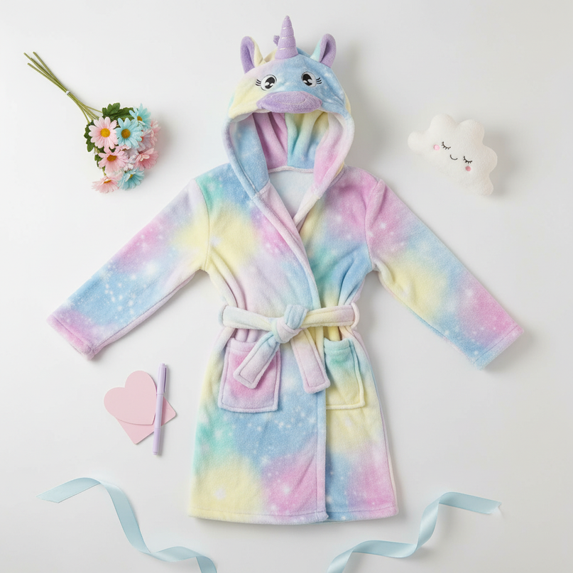 kawaii unicorn robe - flat-lay