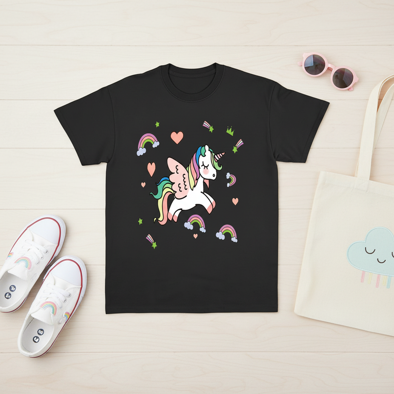 kawaii unicorn shirt - flat-lay