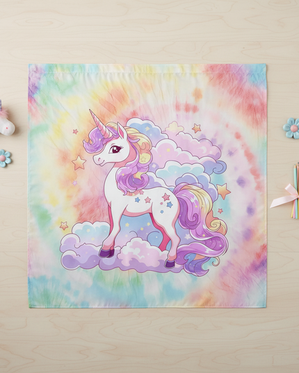 kawaii unicorn shower curtain - flat-lay