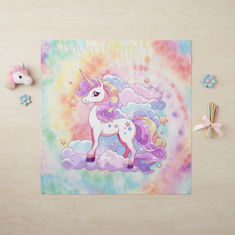 kawaii unicorn shower curtain - flat-lay