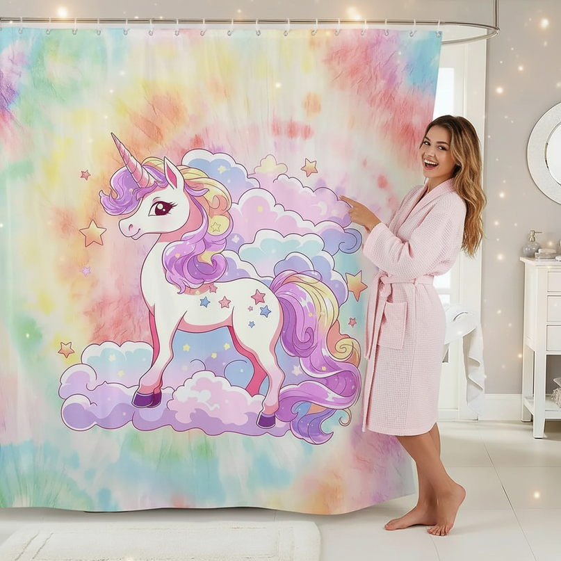 kawaii unicorn shower curtain - in-use