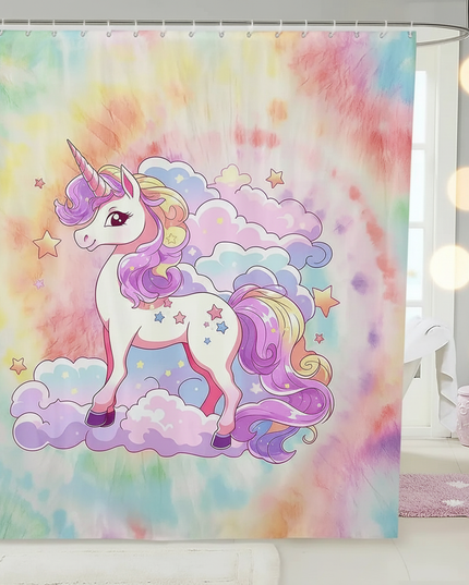 kawaii unicorn shower curtain - lifestyle