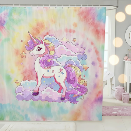 kawaii unicorn shower curtain - lifestyle