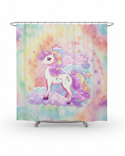 kawaii unicorn shower curtain - white-bg