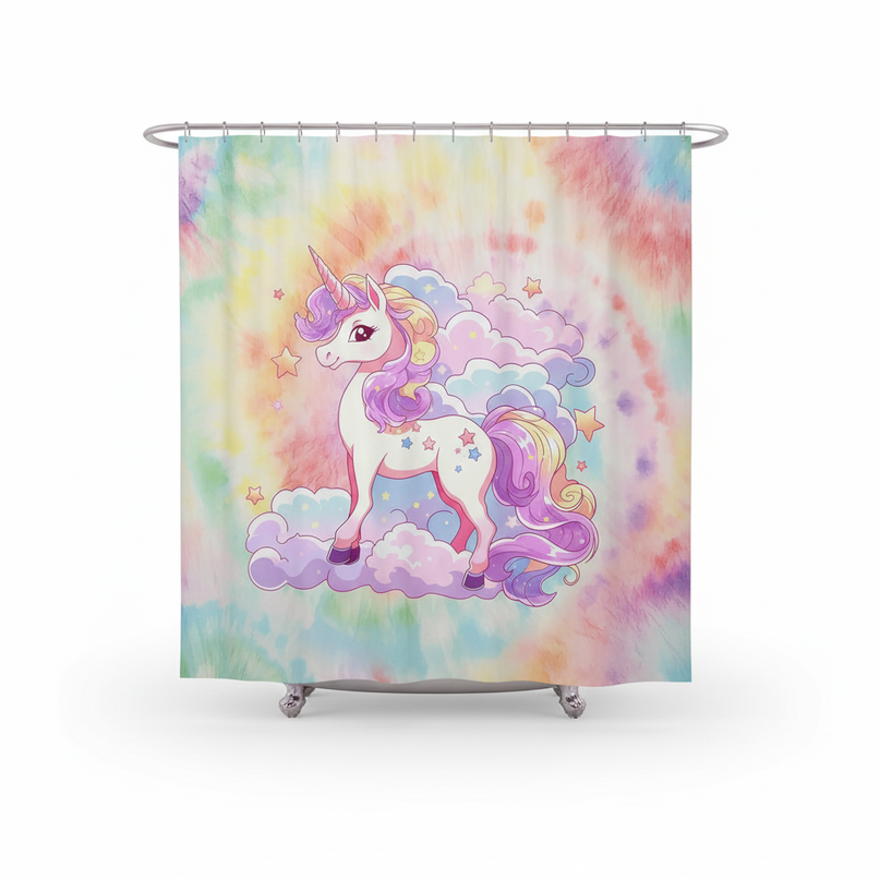 kawaii unicorn shower curtain - white-bg