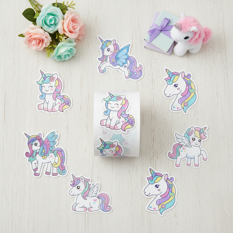 kawaii unicorn stickers - flat-lay