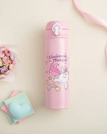 kawaii unicorn water bottle - flat-lay