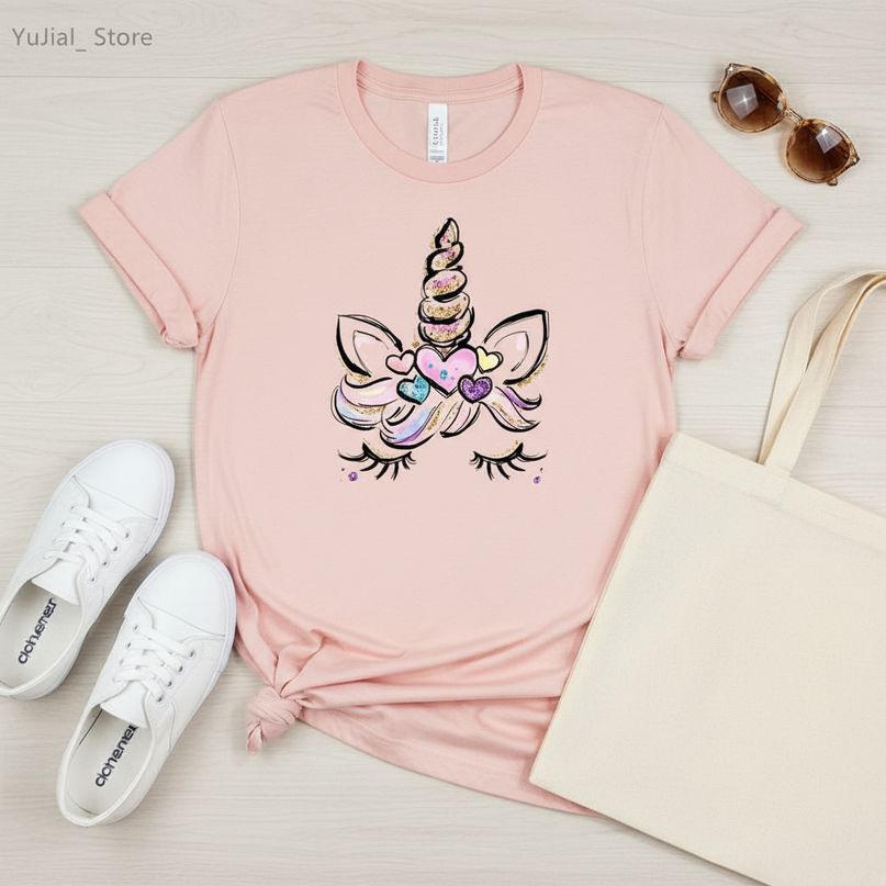 kawaii unicorn women shirt - flat-lay