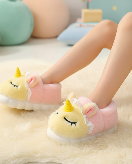 kids big unicorn slippers - in-use
