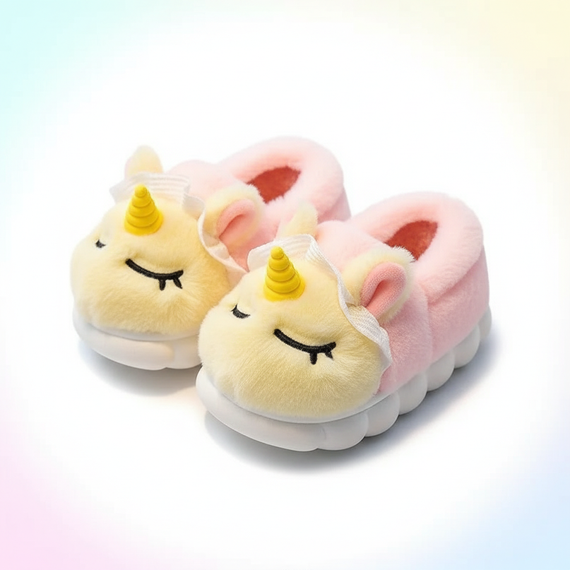 kids big unicorn slippers - white-bg