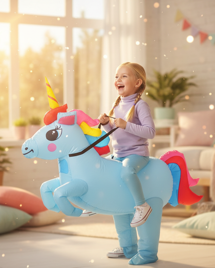 kids blow up inflatable costume unicorn - in-use