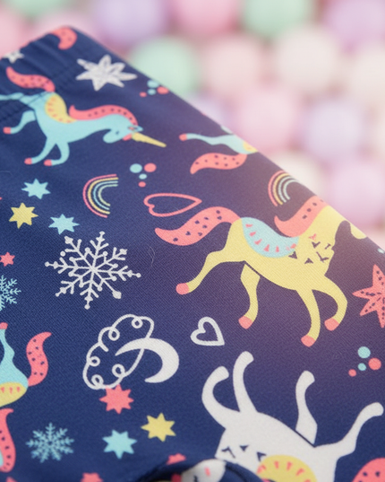 kids rainbow unicorn leggings - detail