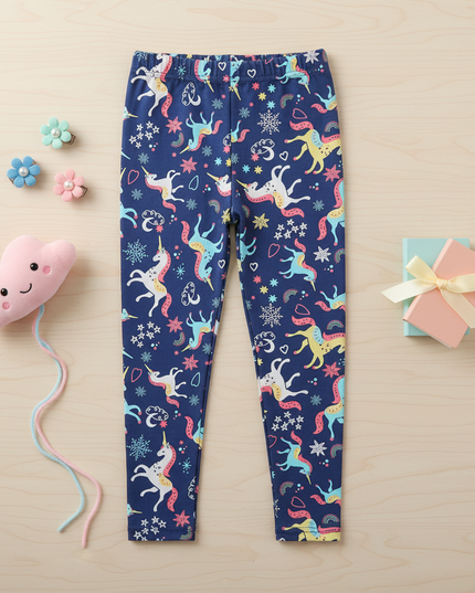 kids rainbow unicorn leggings - flat-lay