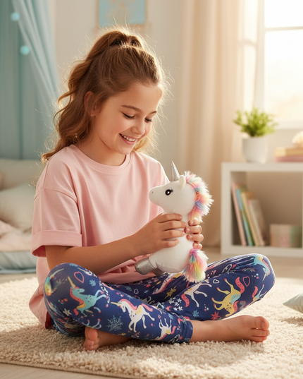 kids rainbow unicorn leggings - in-use