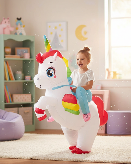 kids ride on inflatable costume unicorn - in-use