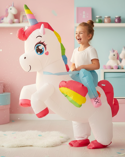 kids ride on unicorn rider costume - in-use