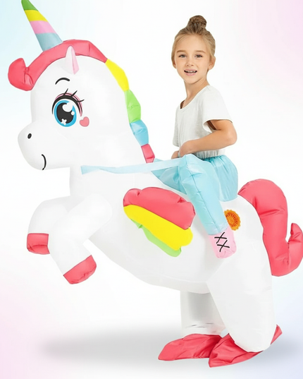 kids ride on unicorn rider costume - white-bg