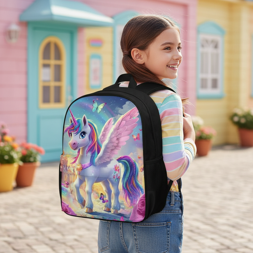 kids unicorn backpack - in-use