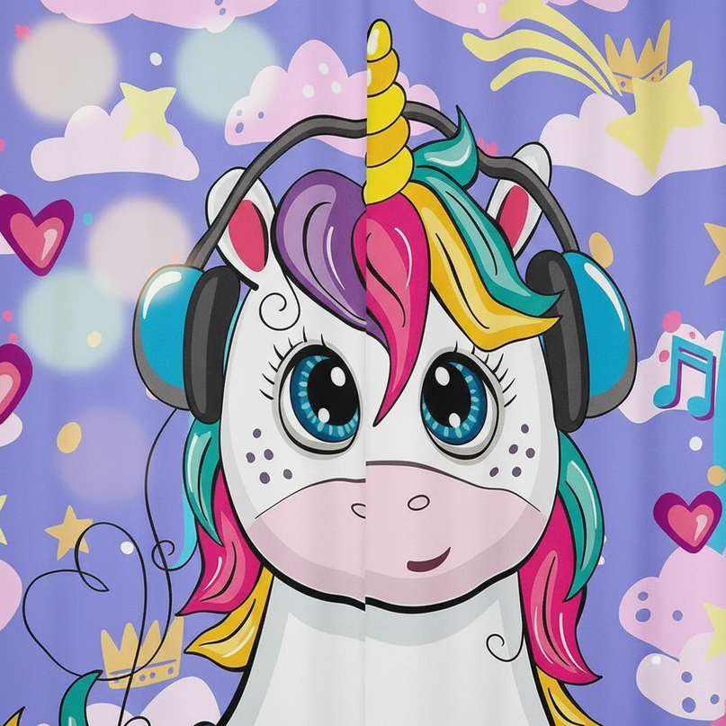 kids unicorn curtains - detail