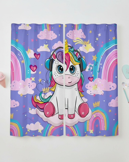 kids unicorn curtains - flat-lay