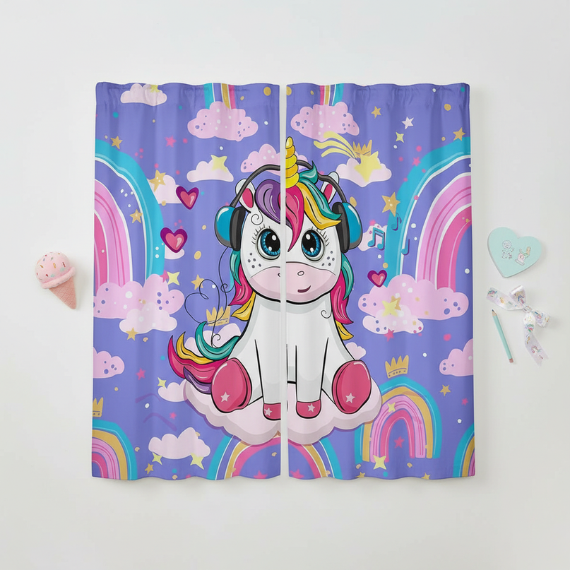 kids unicorn curtains - flat-lay
