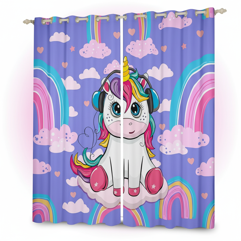 kids unicorn curtains - white-bg