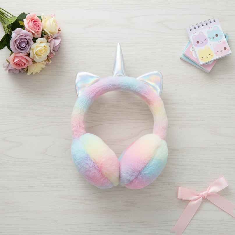 kids unicorn earmuffs - flat-lay