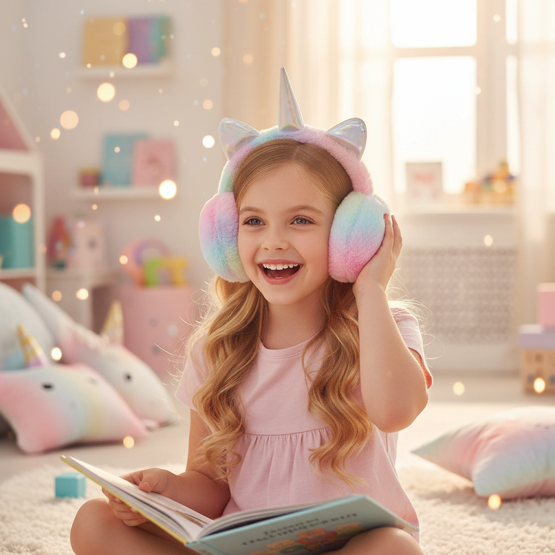 kids unicorn earmuffs - in-use