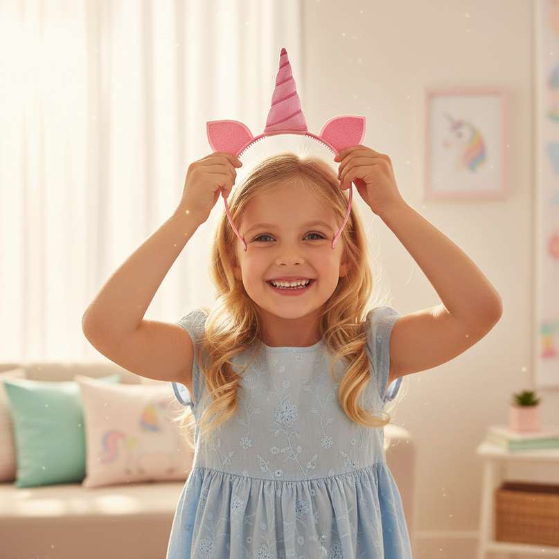 kids unicorn headband party set - in-use