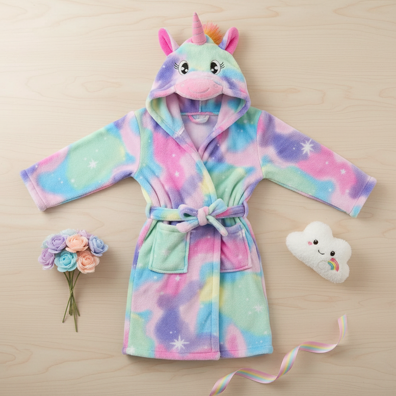 kids unicorn robe - flat-lay