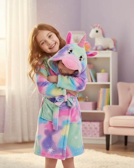 kids unicorn robe - in-use
