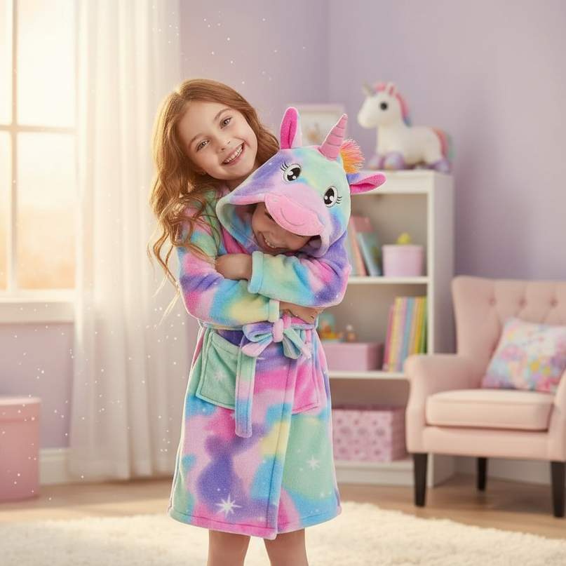 kids unicorn robe - in-use