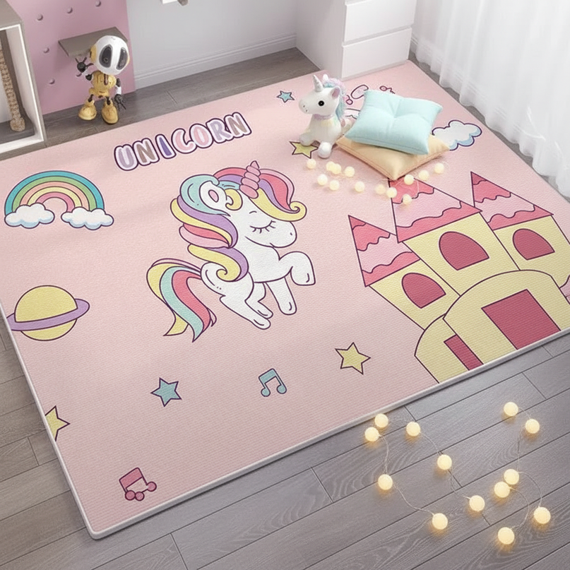 kids unicorn rug - flat-lay