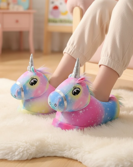 kids unicorn slippers led - in-use