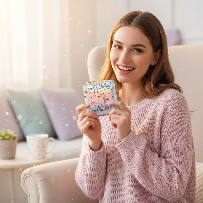 kitty unicorn wallet - in-use