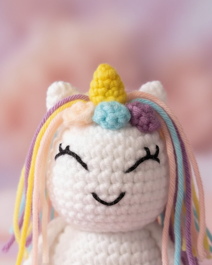 knitted unicorn stuffed animal - detail