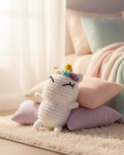 knitted unicorn stuffed animal - lifestyle