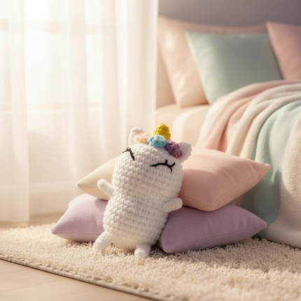 knitted unicorn stuffed animal - lifestyle