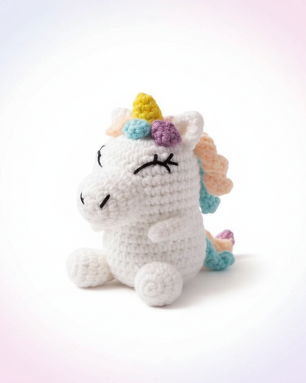 knitted unicorn stuffed animal - white-bg