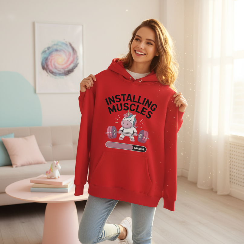 ladies unicorn hoodie - in-use