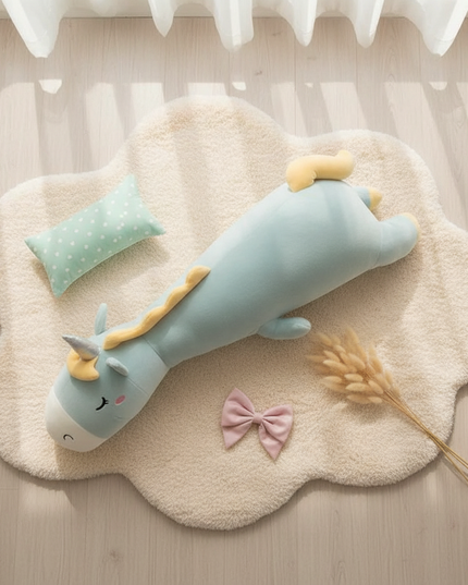 large plush stuffed animal unicorn - flat-lay