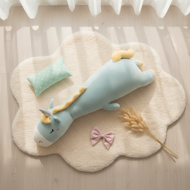 large plush stuffed animal unicorn - flat-lay