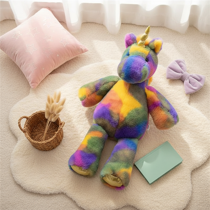 large unicorn plush stuffed animal - flat-lay